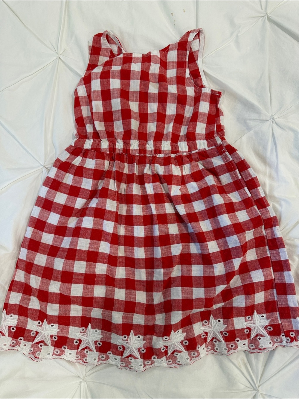Cat & Jack Red and White Gingham Sleeveless Dress with Star Eyelet Trim